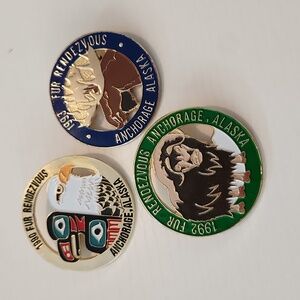 FUR RENDEZVOUS ANCHORAGE ALASKA set of 3 1990, 1992 & 1993 Enamel Pins